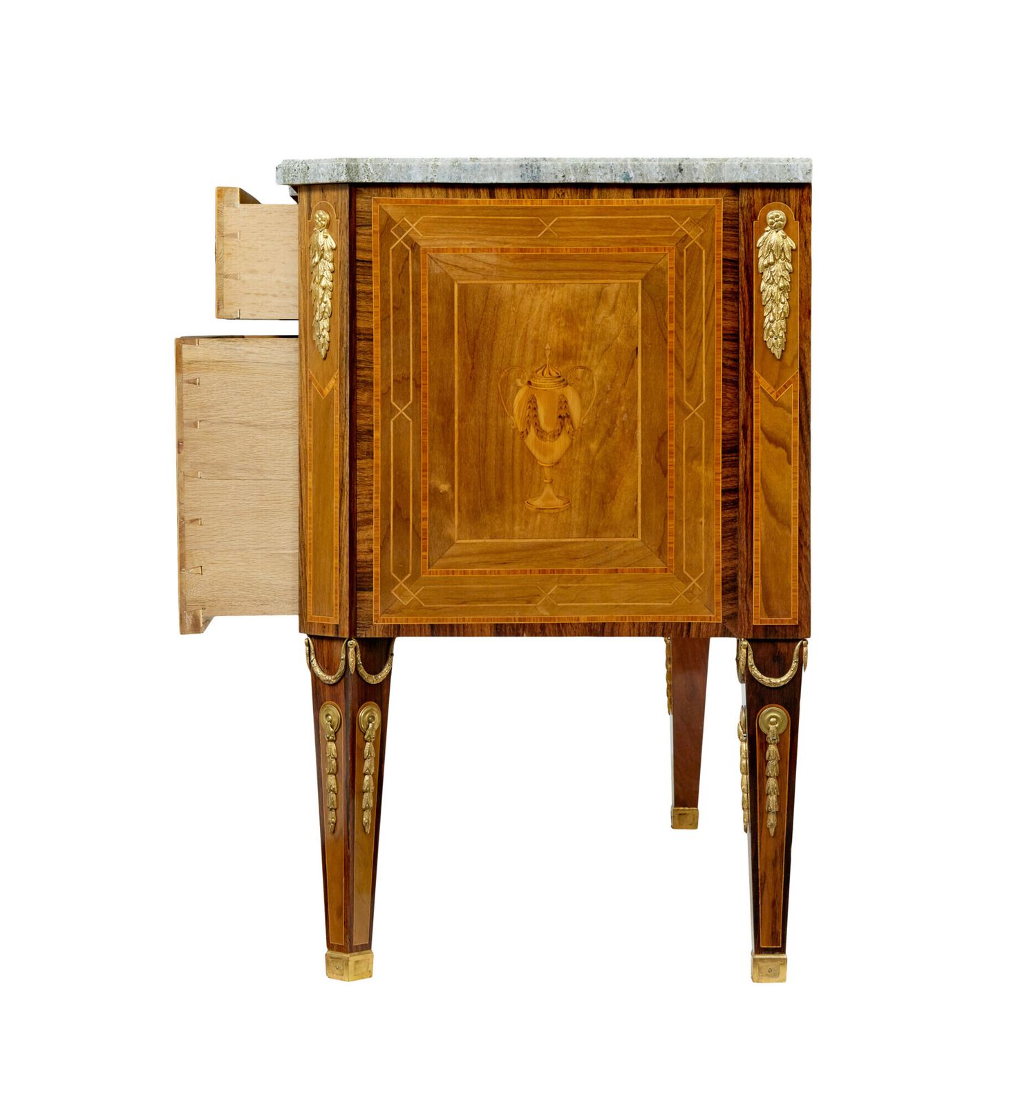 Early 20th Century Inlaid Walnut Commode With Marble Top photo Furniture