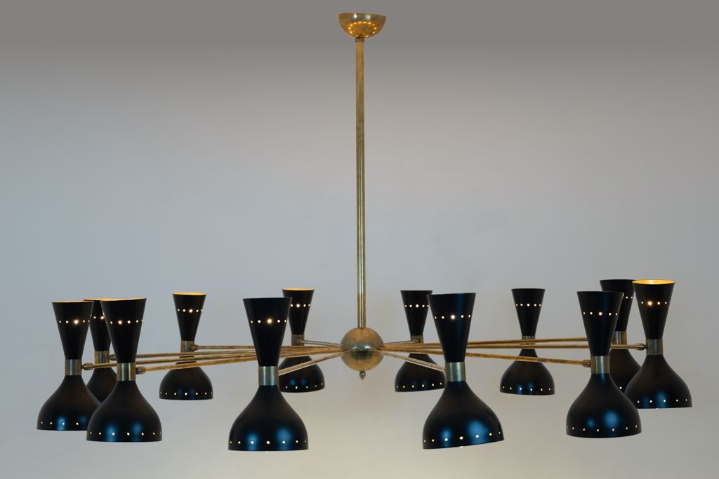 Diabolo Chandelier In Patinated Brass And Black Lacquer. Contemporary. photo furniture