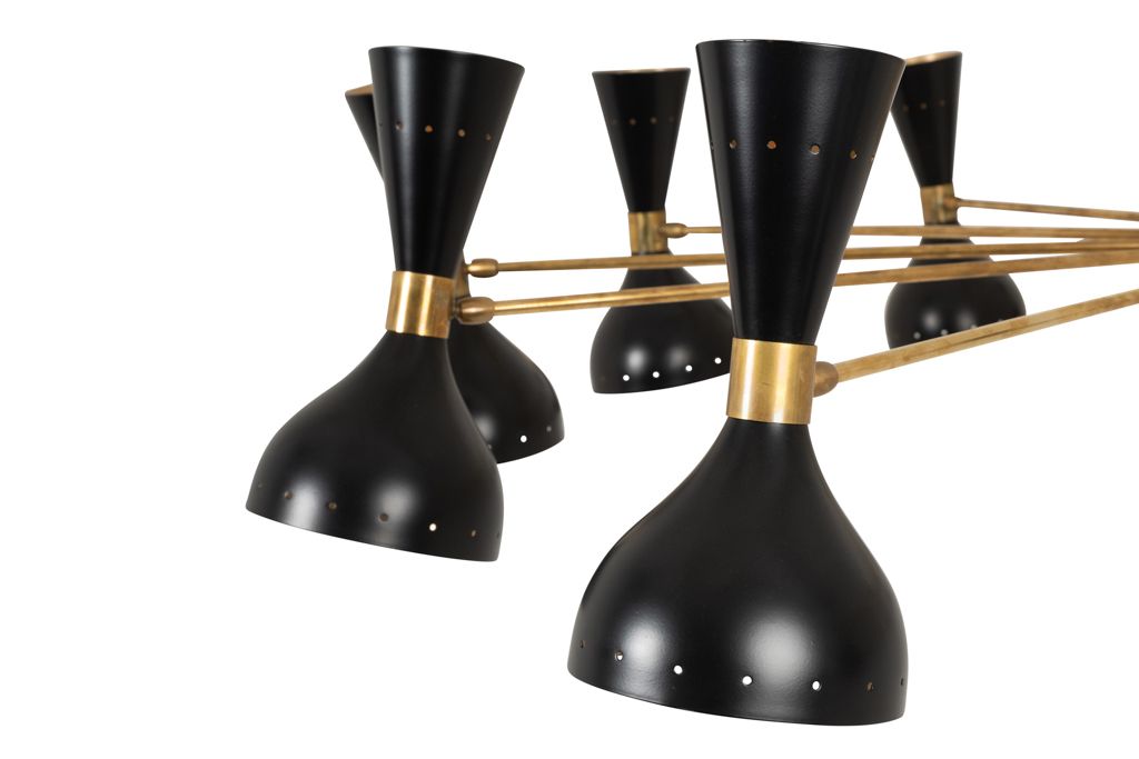 Diabolo Chandelier In Patinated Brass And Black Lacquer. Contemporary. photo Lighting