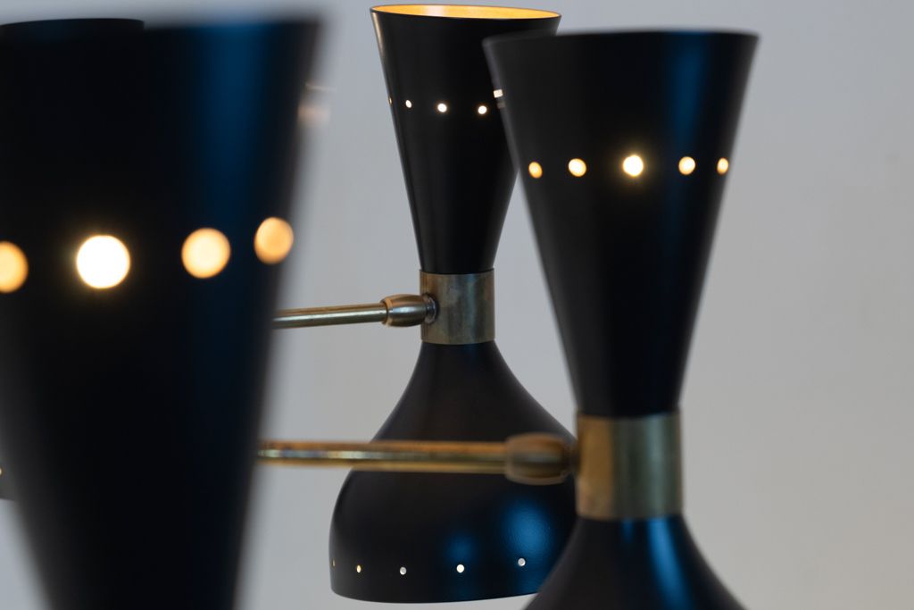Diabolo Chandelier In Patinated Brass And Black Lacquer. Contemporary. photo vinterior