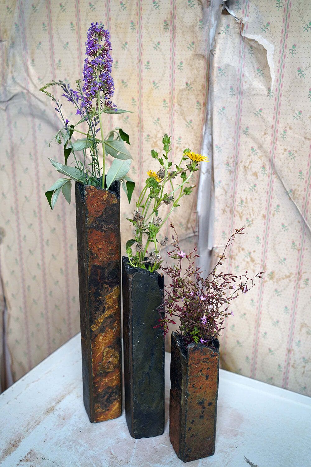 A Trio Of Mid 20thc Brutalist Graduating Slate Vases C.1970 photo buy