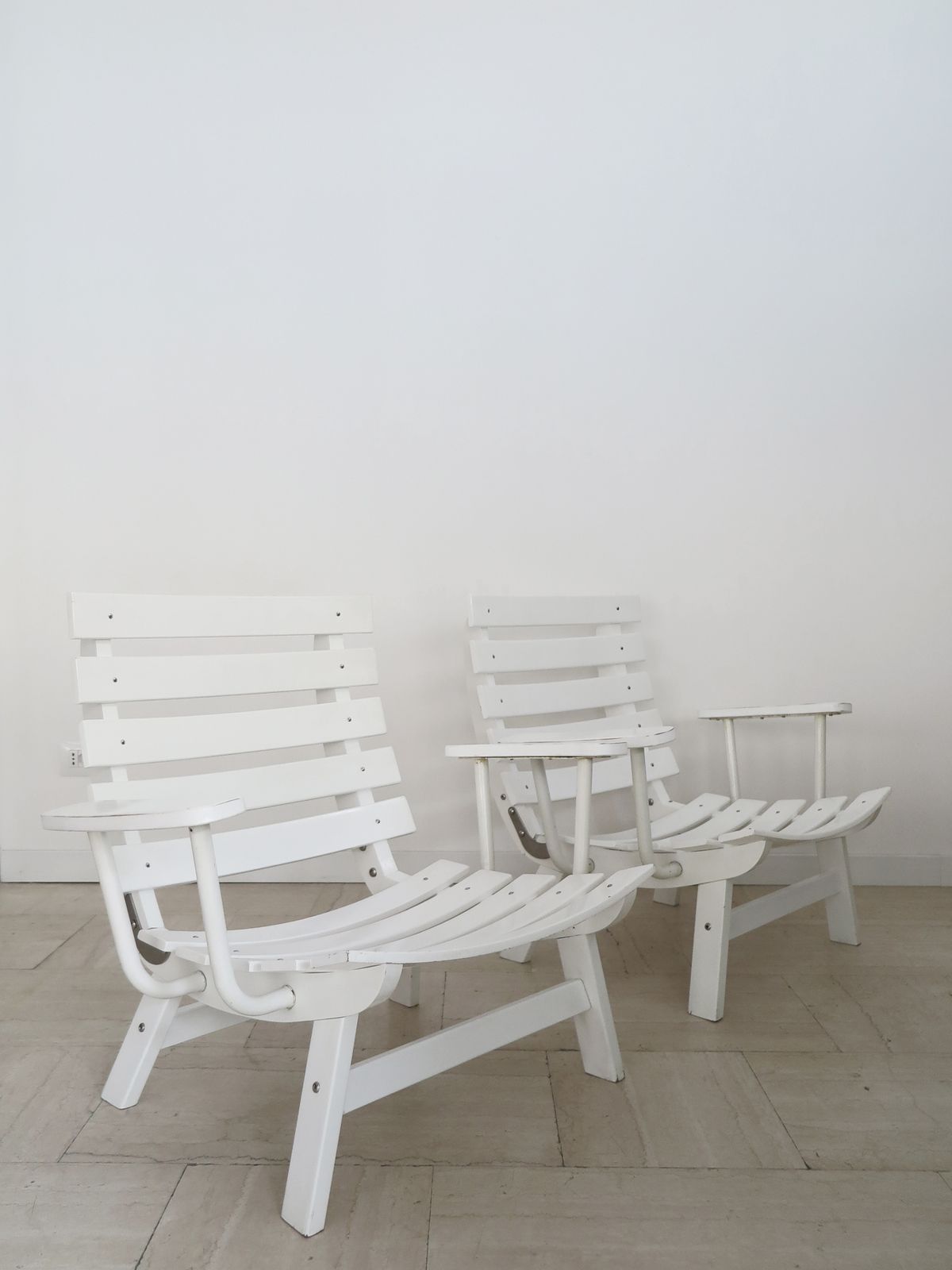 Carlo Hauner For Bfc Midcentury Garden White Laquared Wood Armchairs 1960s photo furniture