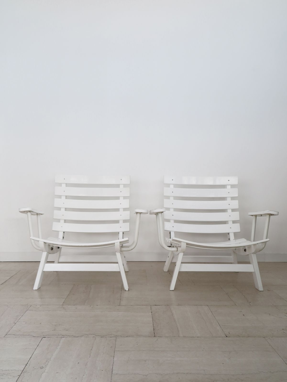 Carlo Hauner For Bfc Midcentury Garden White Laquared Wood Armchairs 1960s photo for sale