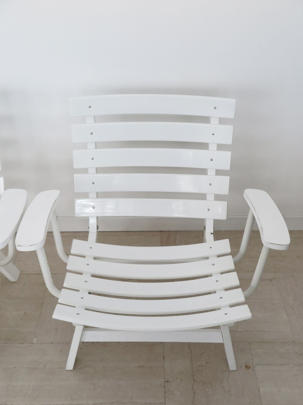 Carlo Hauner For Bfc Midcentury Garden White Laquared Wood Armchairs 1960s photo vintage