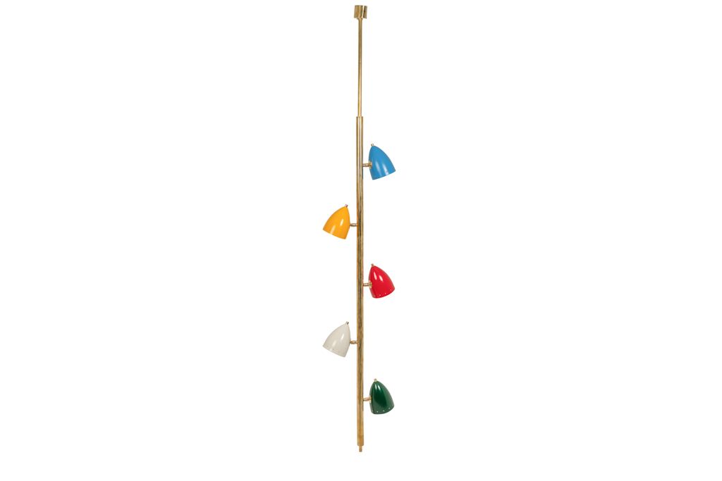 Tubular Hanging Lamp In Patinated And Lacquered Brass. Contemporary