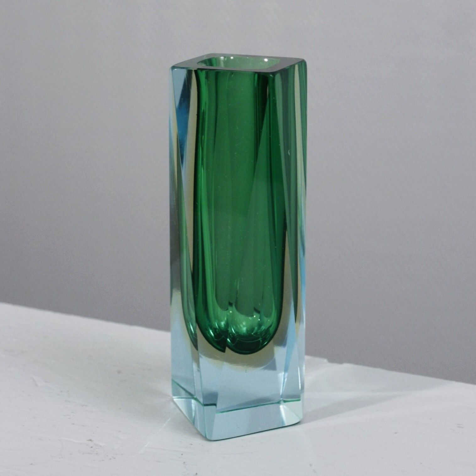 Sommerso Murano Glass Diamond Vase Design Italy 1970s