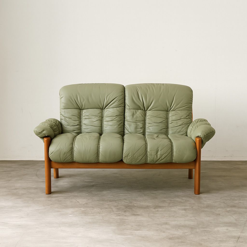 1980s Norwegian Mid Century Ekornes ‘Montana’ Solid Teak And Leather Two Seater