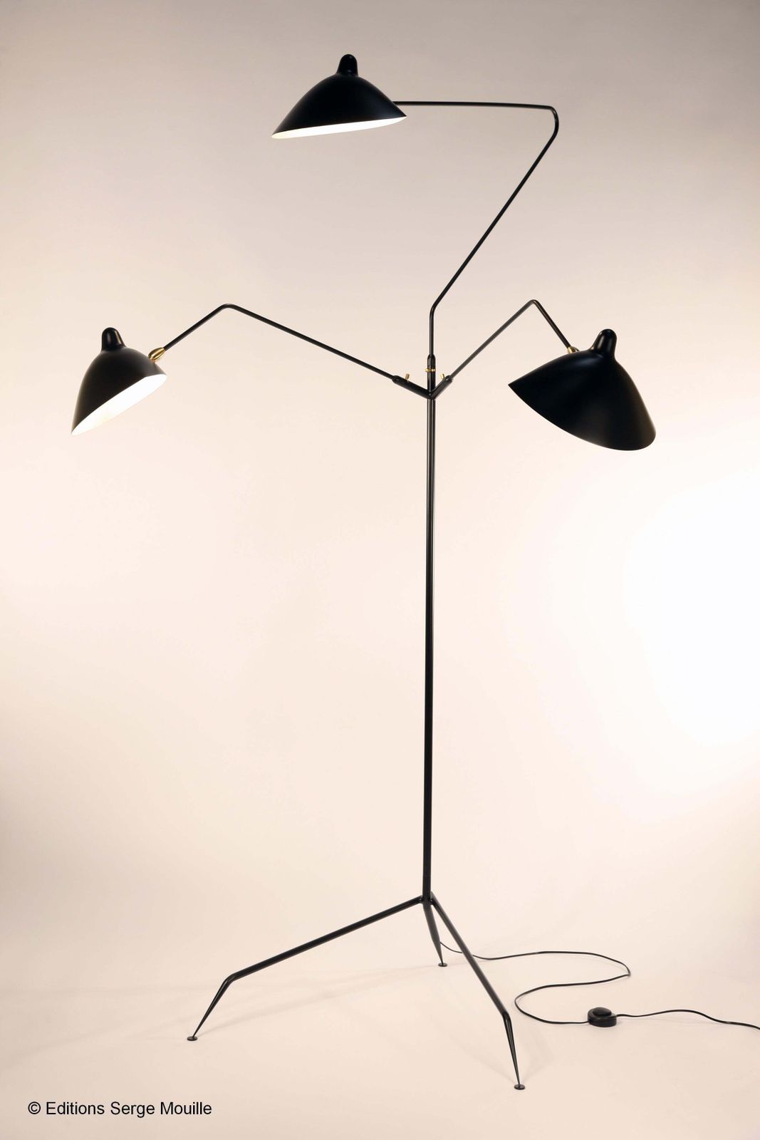 Serge Mouille 3 Arms Floor Lamp Standing Lamp.  Available Immediately 220v photo for sale