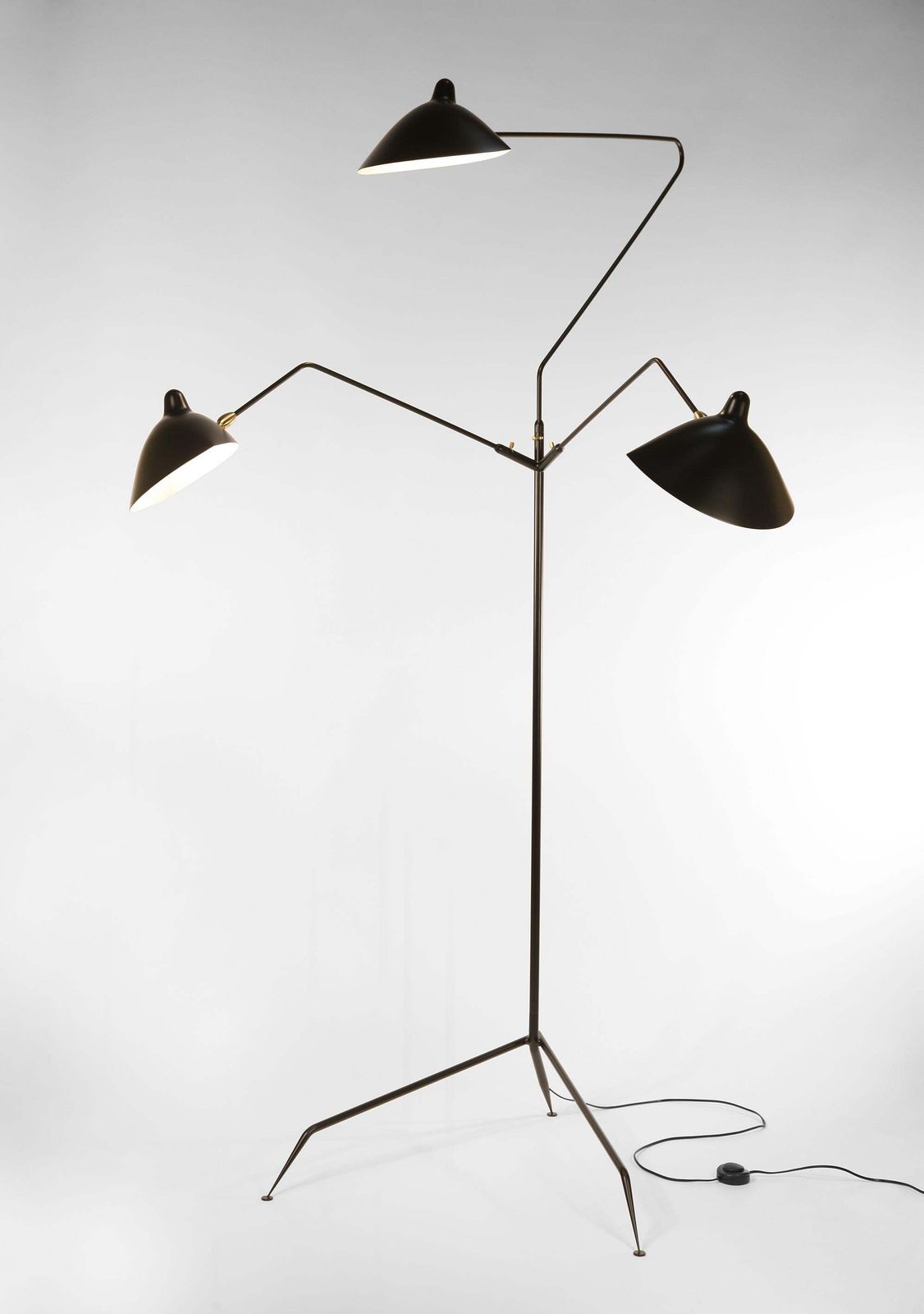Serge Mouille 3 Arms Floor Lamp Standing Lamp.  Available Immediately 220v photo Lighting