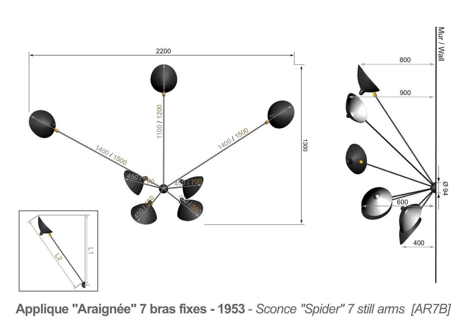 Sconce Serge Mouille Model "Applique Spider Seven Arms" In Black Or White photo furniture