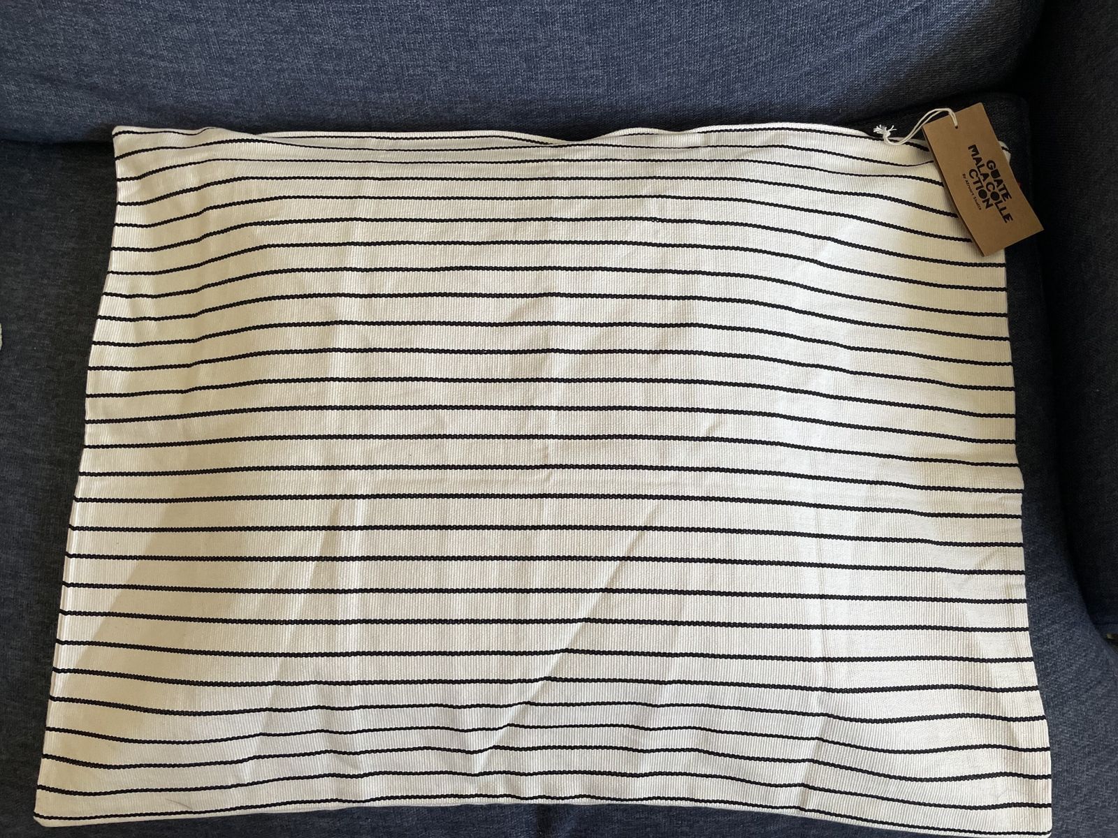 Vintage Black & White Fine Striped Block Printed Cushion Cover By Mira Maya photo Textiles