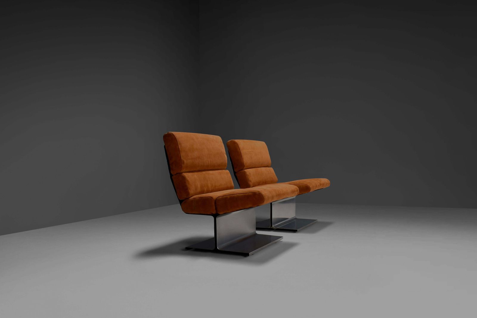 Very Rare Pair Of Leather And Steel Lounge Chairs By Paul Geoffroy For Uginox photo furniture