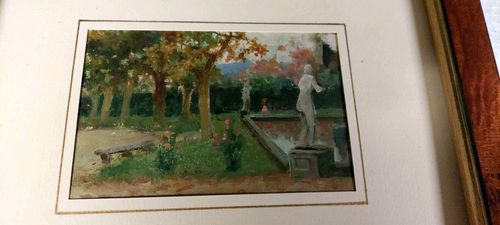 Garden Of Villa Toscana Oil On Panel First 900 Painted Antique photo vintage