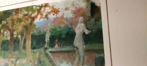 Art Garden Of Villa Toscana Oil On Panel First 900 Painted Antique photo