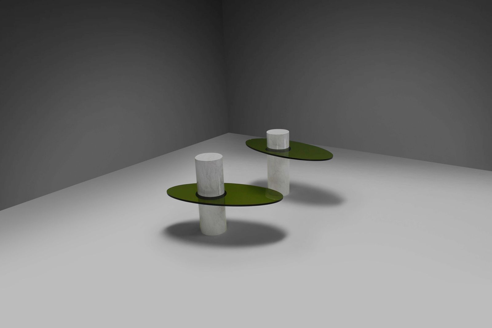 Set Of Impressive Italian Lucite And Carrara Marble End Tables, 1970s photo Furniture