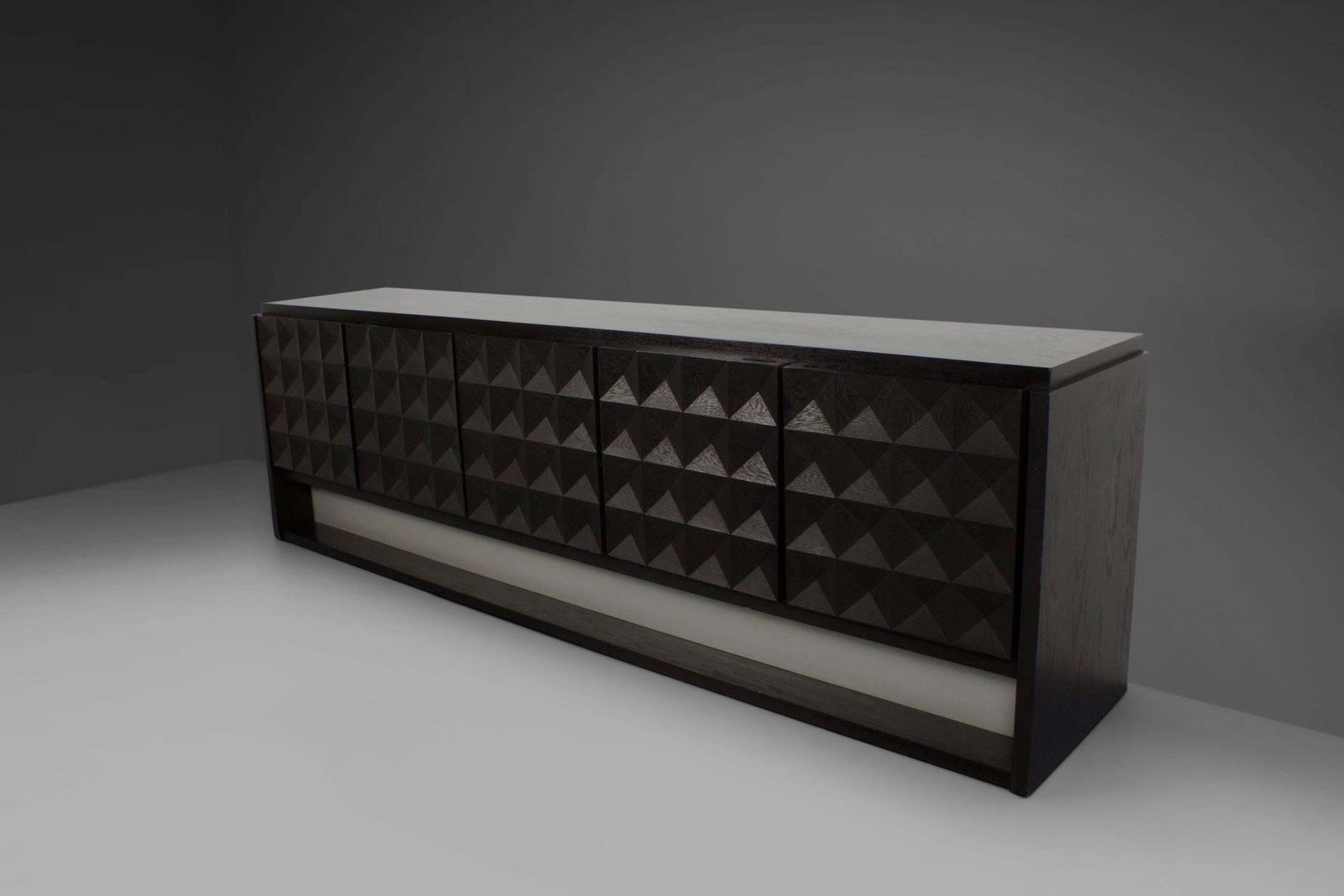 Large Brutalist Diamond Credenza In Stained Oak, Belgium, 1970s photo buy