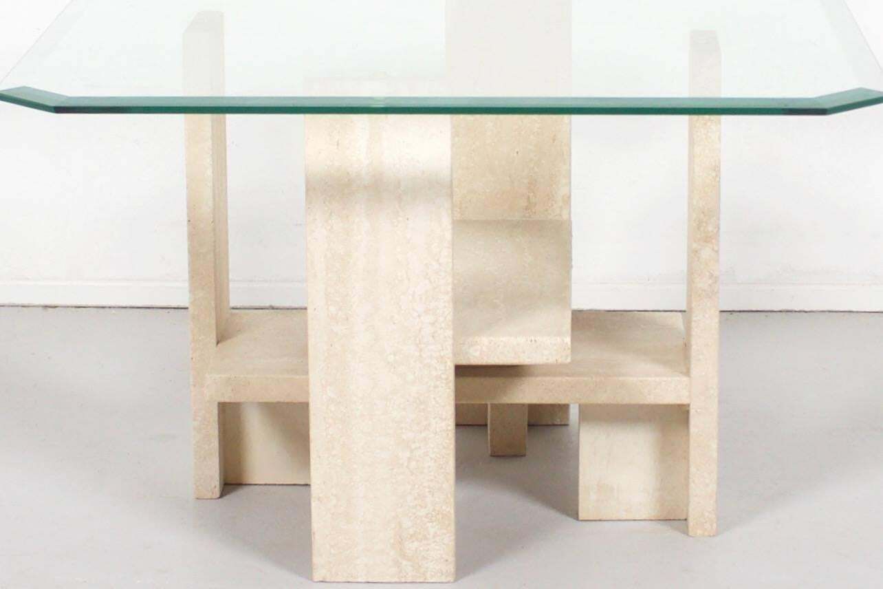 Willy Ballez Travertine And Glass End Table, Belgium photo for sale