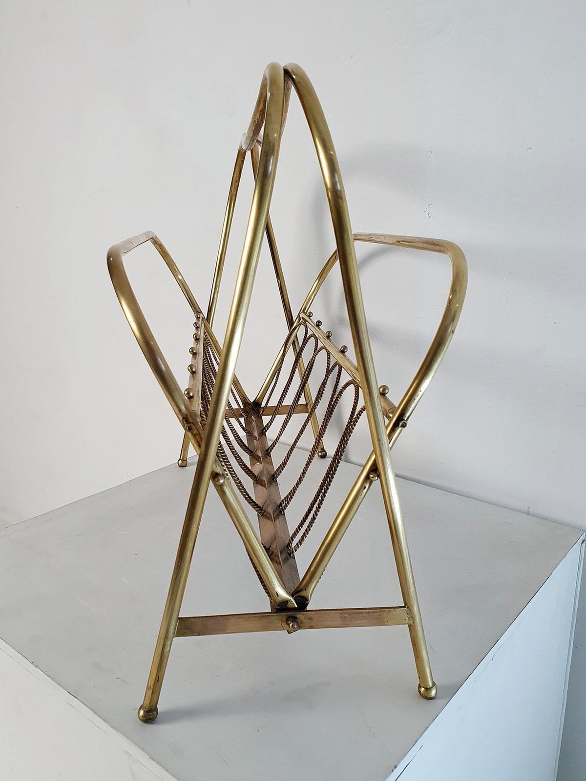 Midcentury Brass Magazine Rack, Italy photo 1225.0