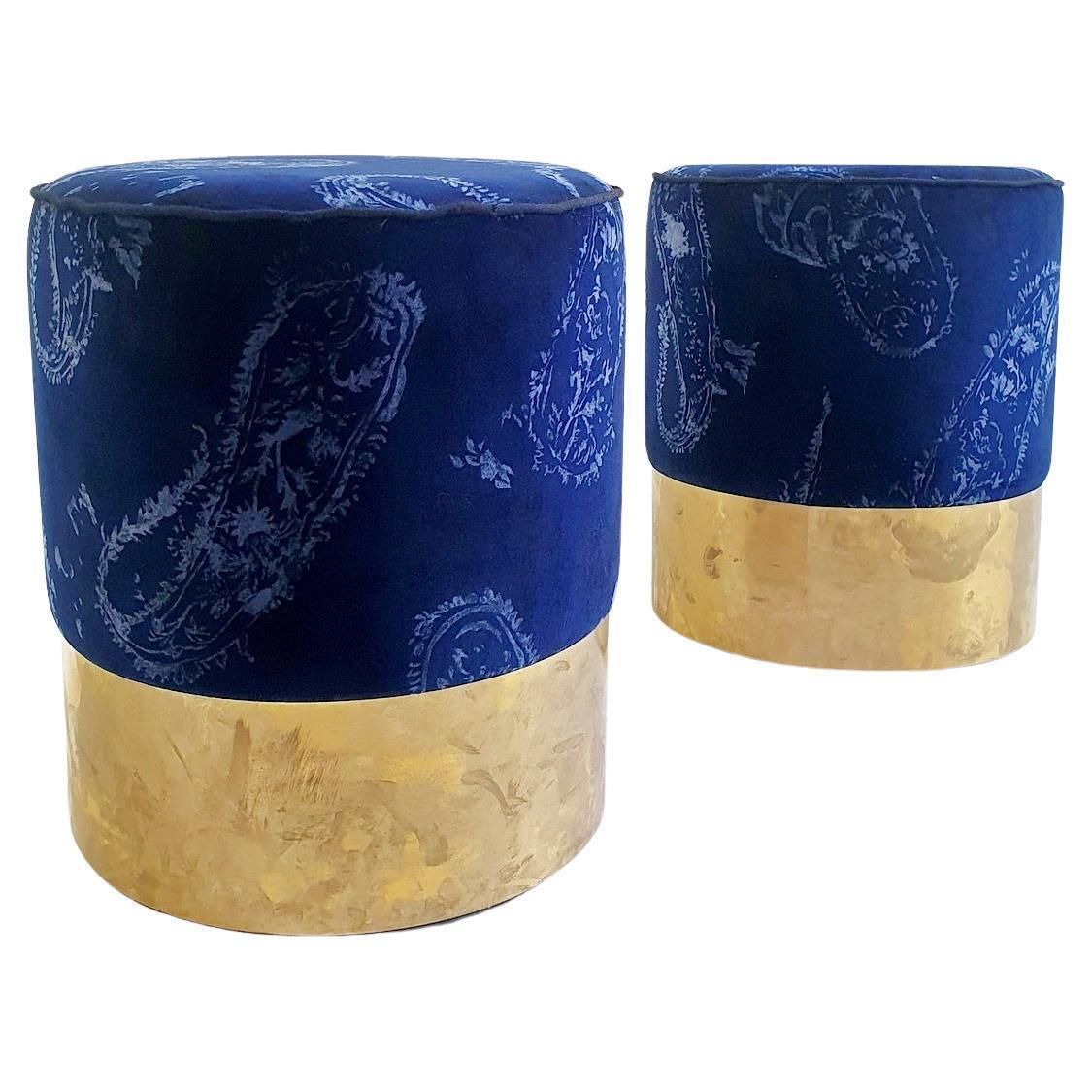 Pair Of Stools In Brass And Velvet Italy