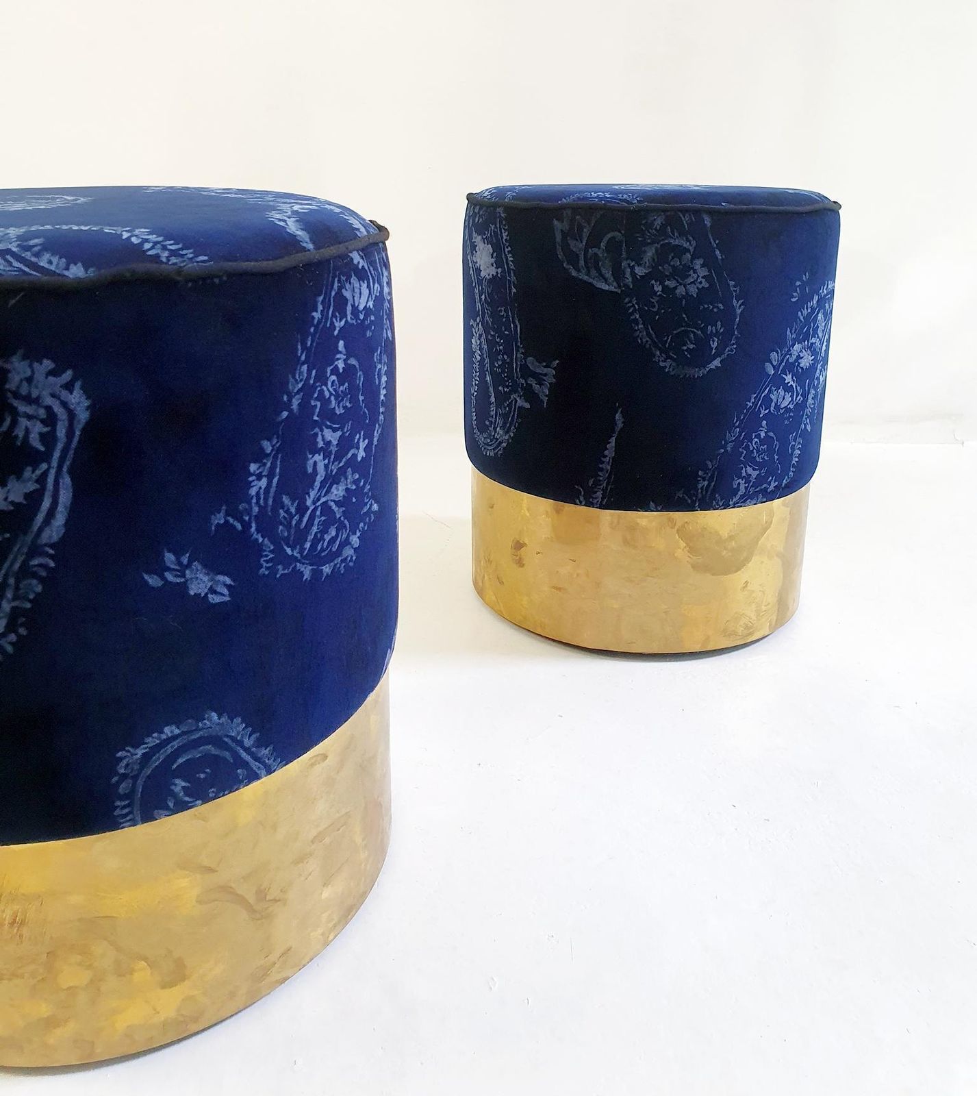 Pair Of Stools In Brass And Velvet Italy photo vinterior