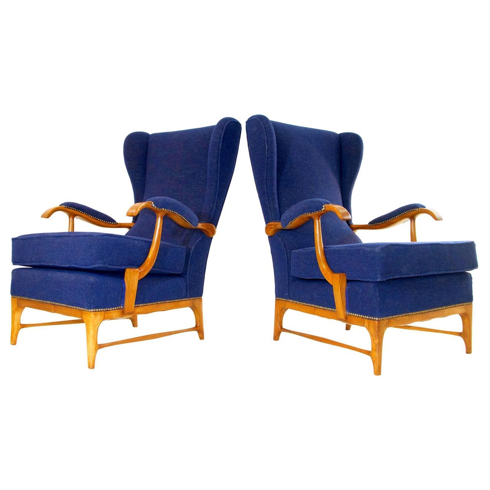 Midcentury Pair Of Armchairs In Walnut By Paolo Buffa For Framar Made In Italy