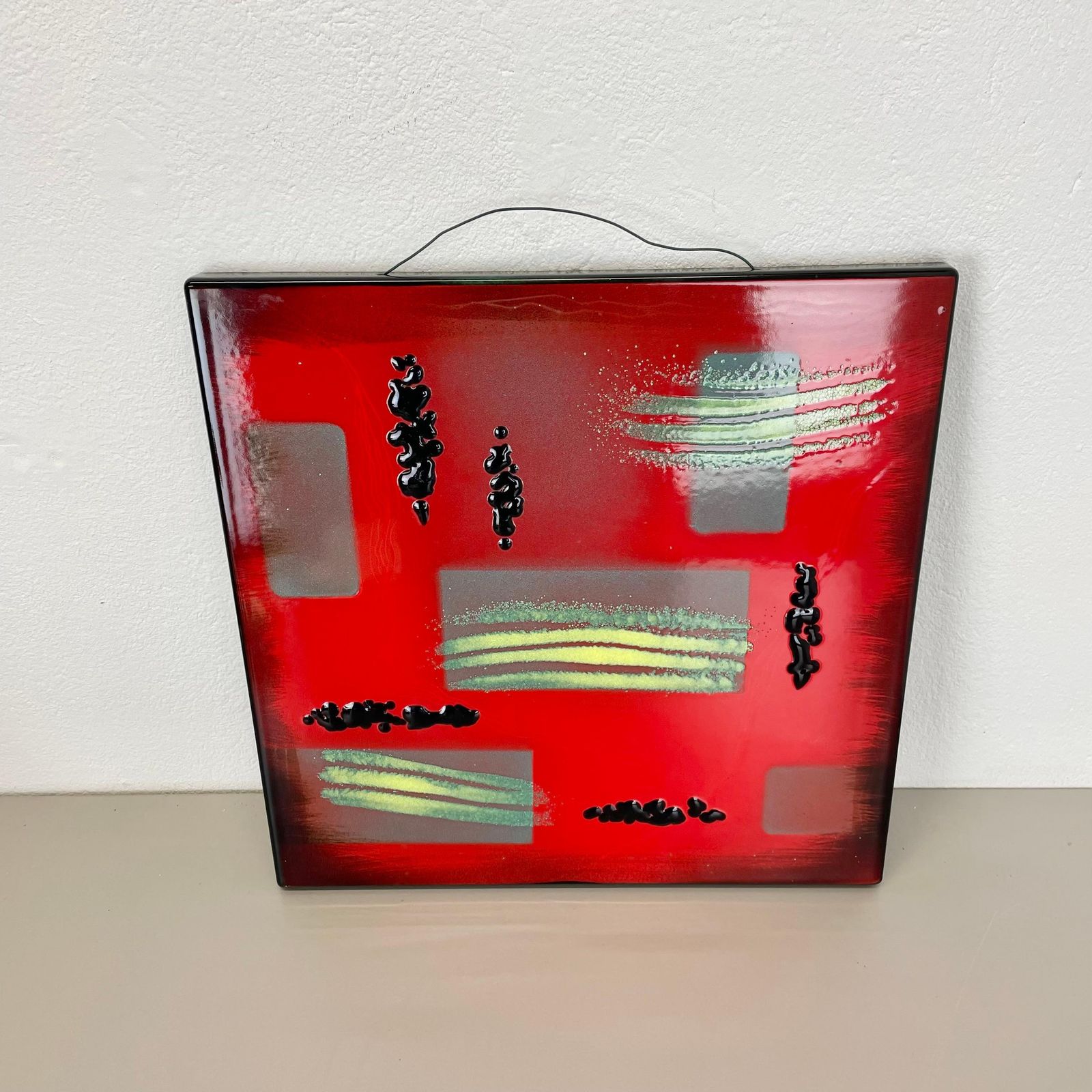 Unique Handmade Large 40x40cm West German Enamel Metal Wall Plate "Red", 1980s photo for sale