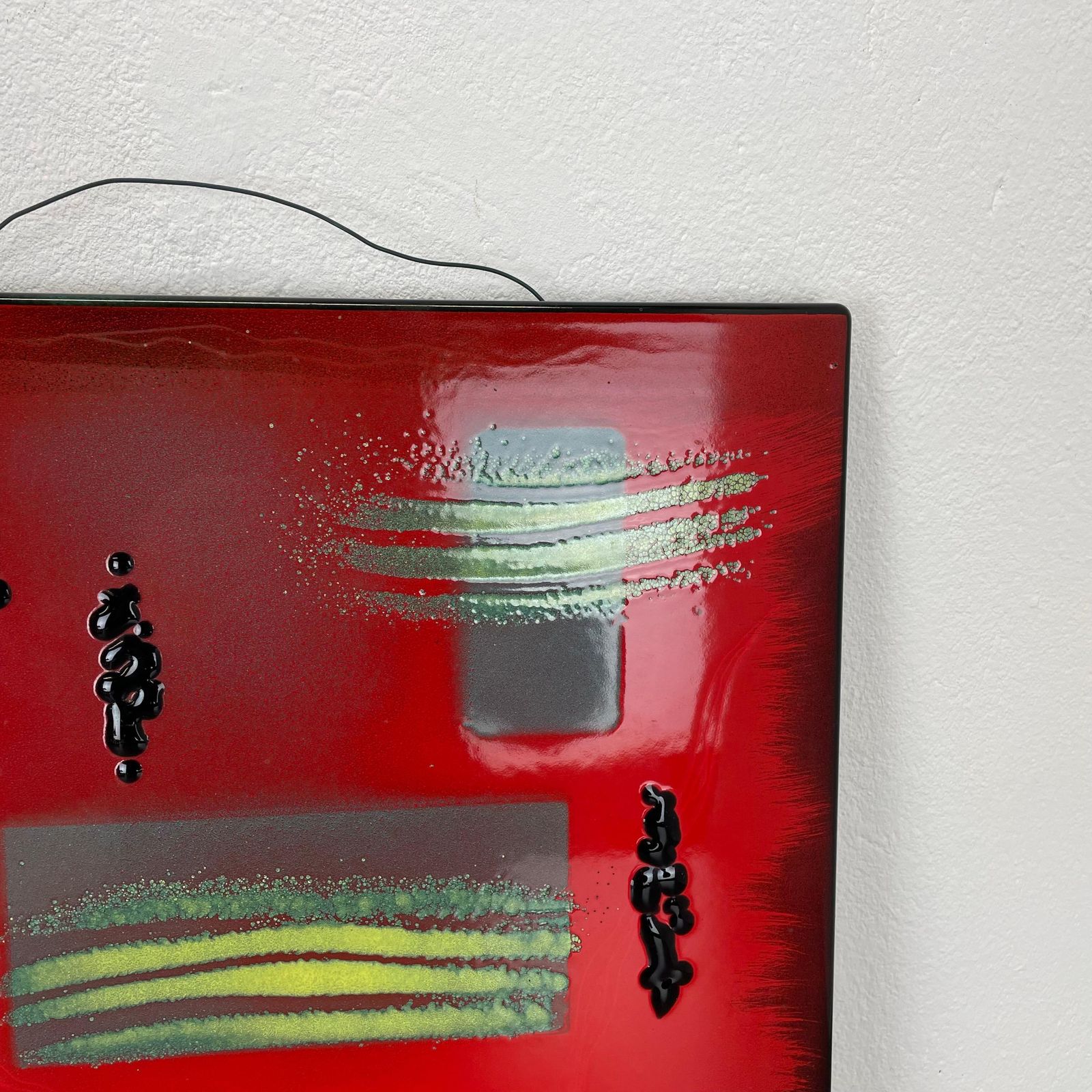 Unique Handmade Large 40x40cm West German Enamel Metal Wall Plate "Red", 1980s photo 607.0