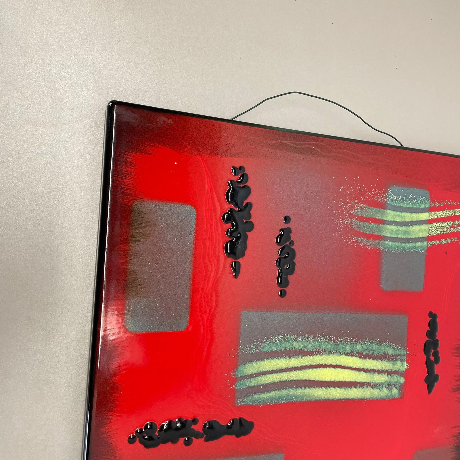 photo for sale Unique Handmade Large 40x40cm West German Enamel Metal Wall Plate "Red", 1980s