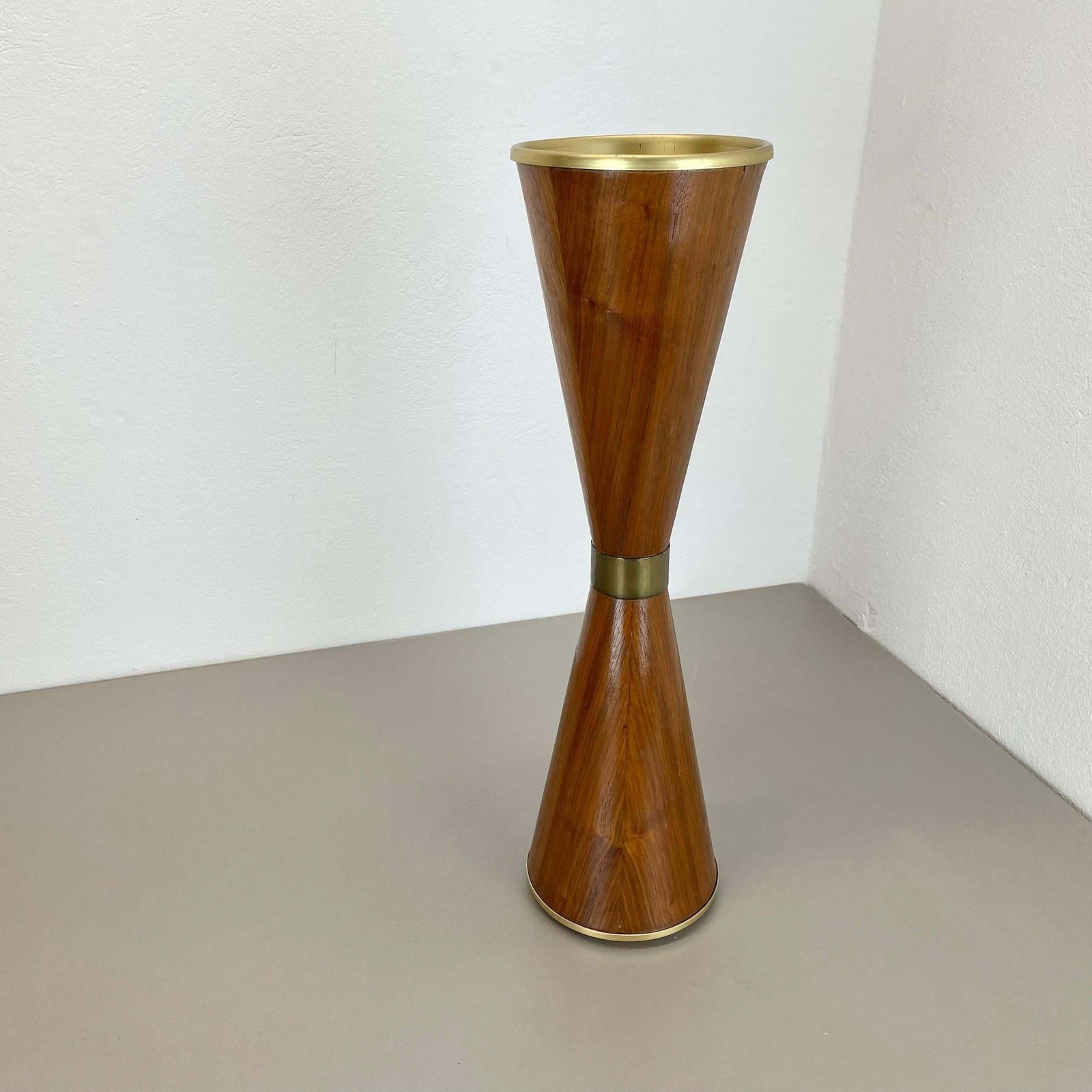 55cm Minimalistic Diabolo Metal And Walnut Plant Stand Element, Italy, 1950s photo furniture