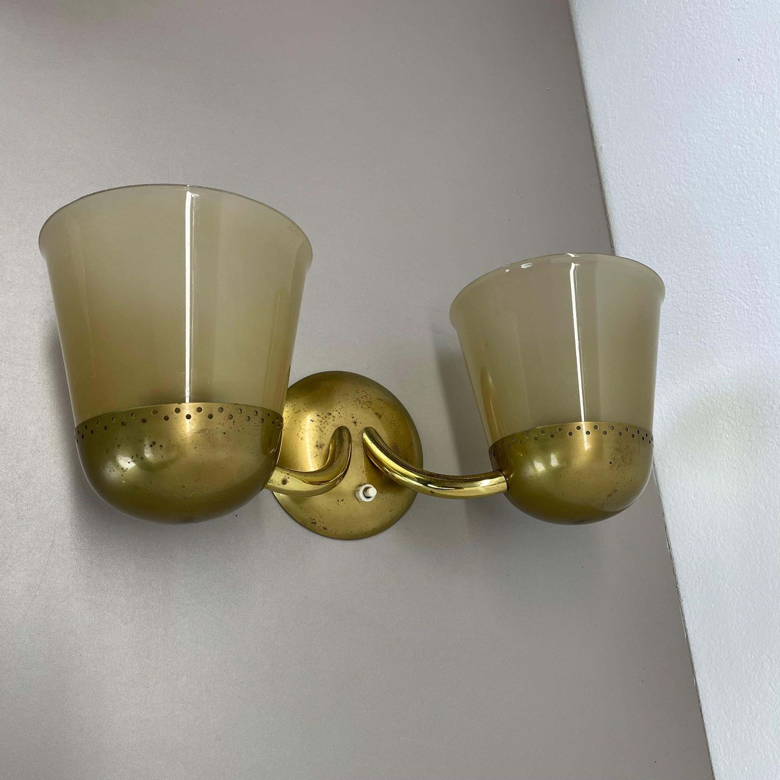 Rare Minimalist Brass And Glass Theatre Wall Light In Stilnovo Style Italy 1920s photo vintage