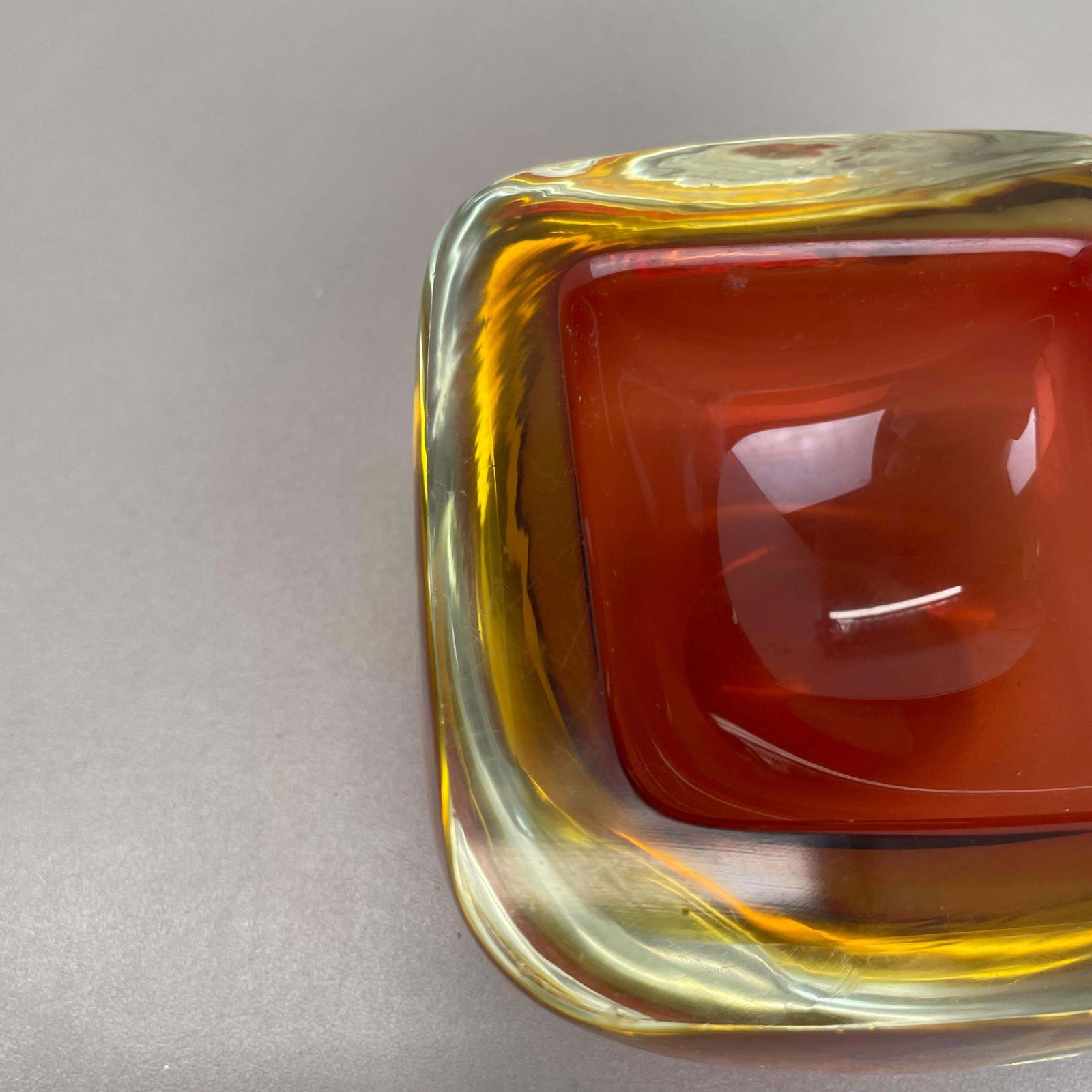 Rare Murano Glass "Red Yellow"  Bowl Element Shell Ashtray Murano, Italy, 1970s photo vinterior