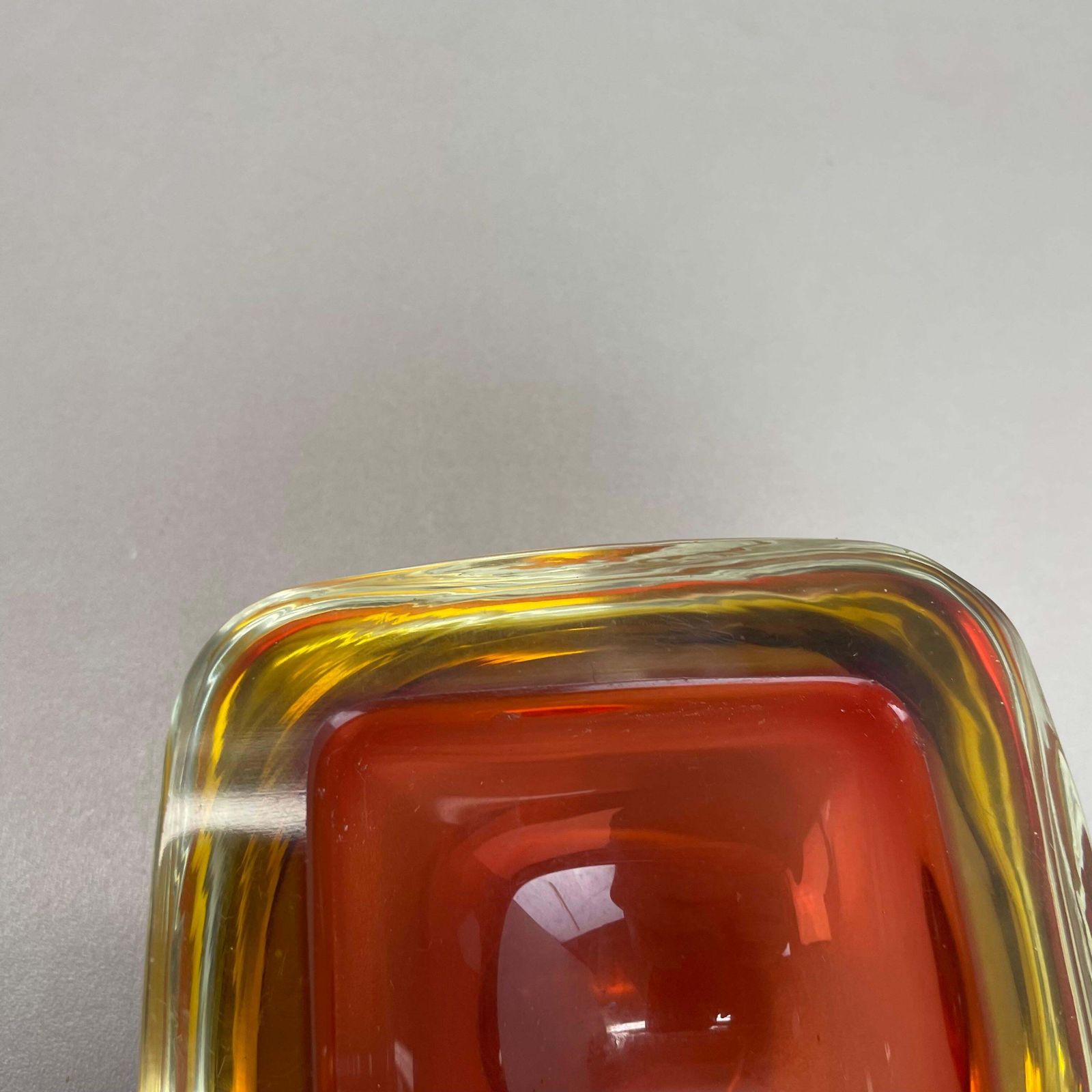 photo furniture Rare Murano Glass "Red Yellow"  Bowl Element Shell Ashtray Murano, Italy, 1970s