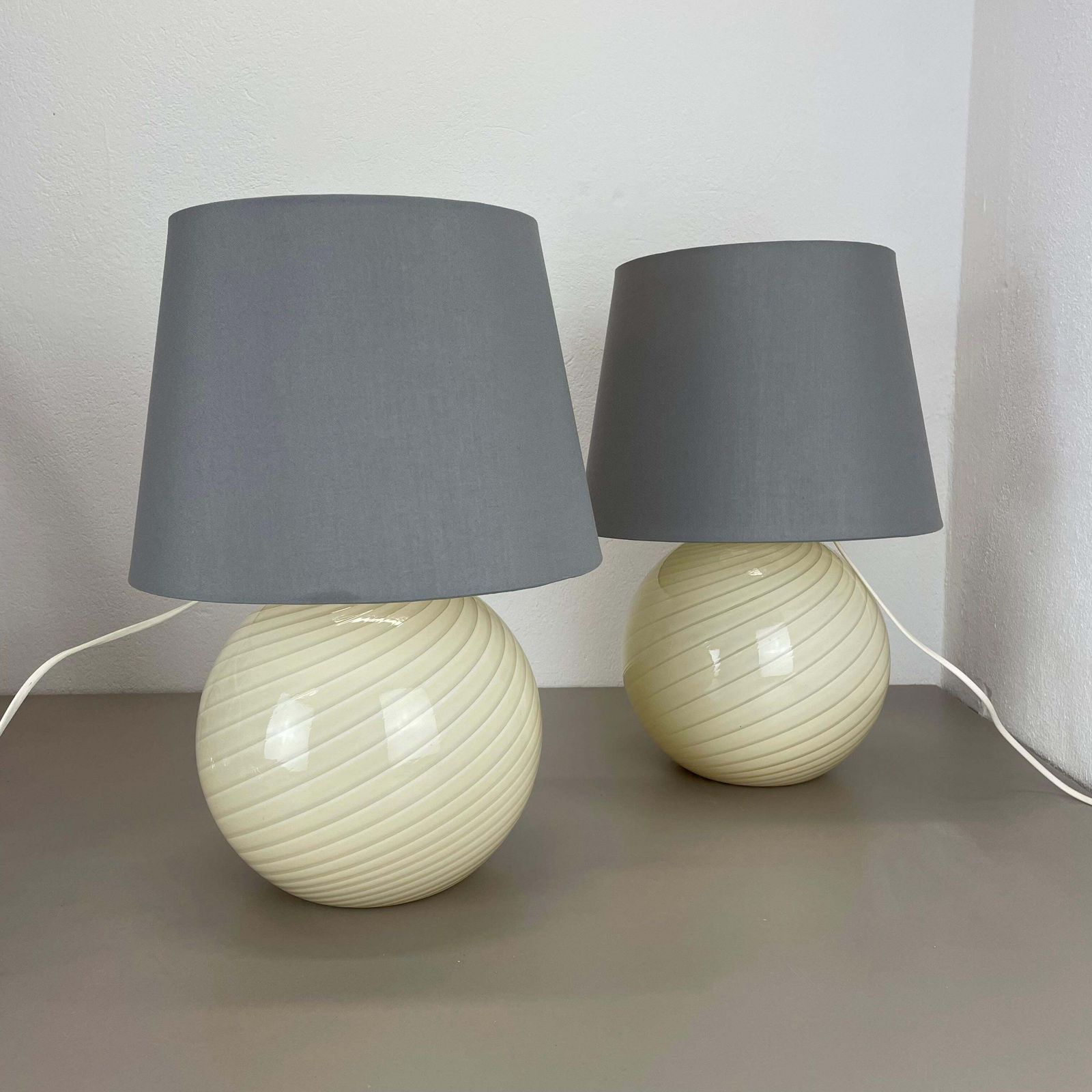 photo furniture Set Of 2 Ball "Swirl" Murano Glass Table Light By Vetri Murano, Italy, 1970s