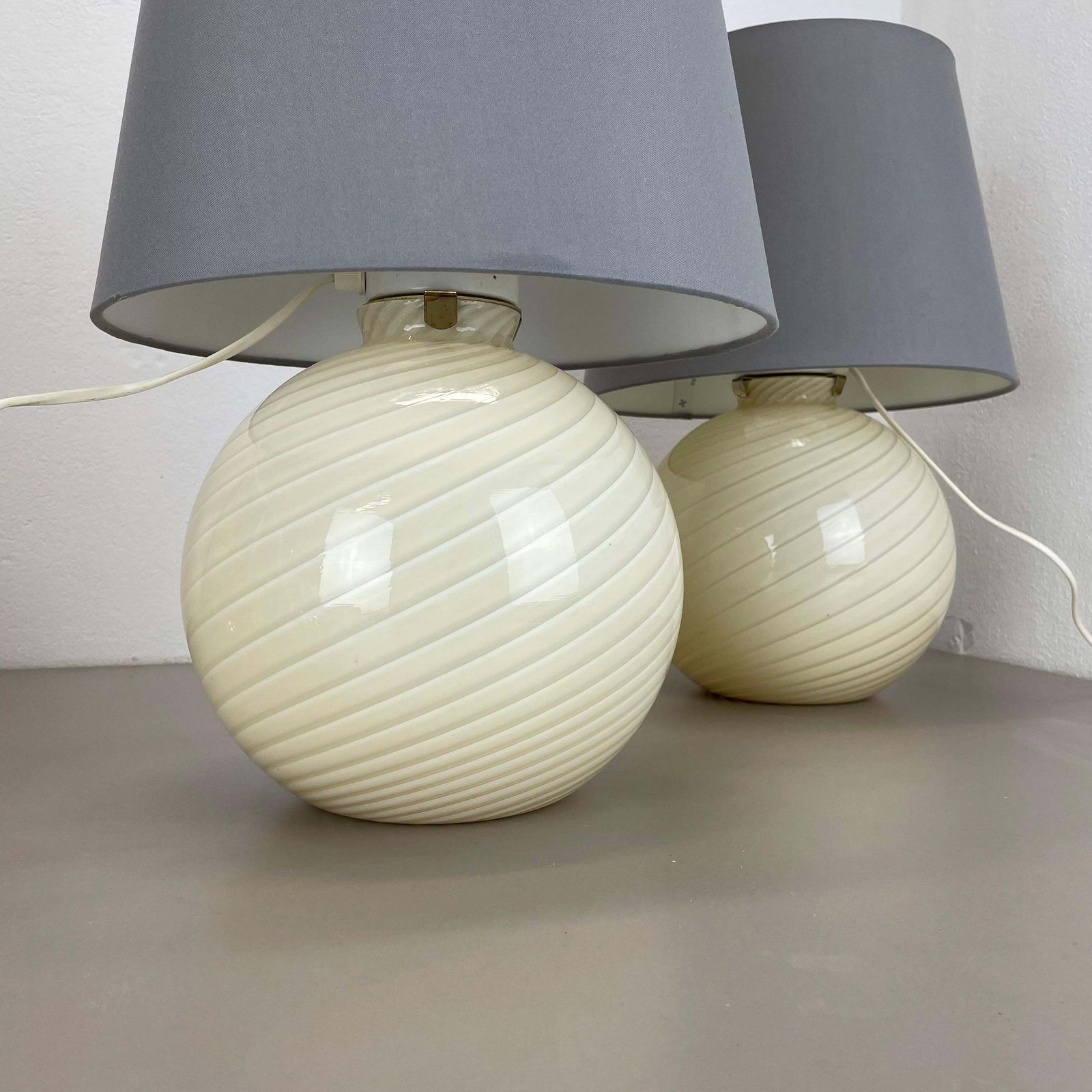 photo for sale Set Of 2 Ball "Swirl" Murano Glass Table Light By Vetri Murano, Italy, 1970s