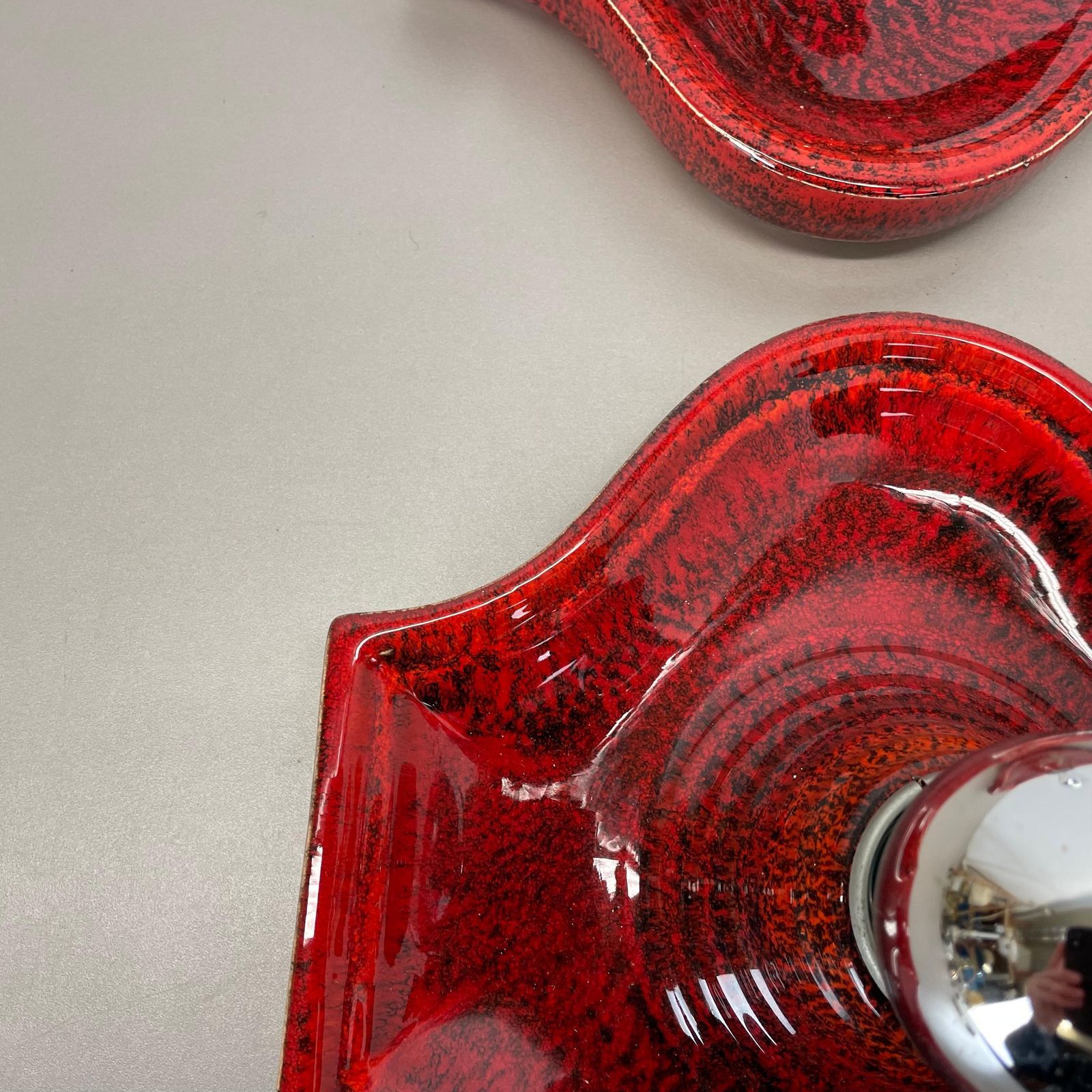 photo for sale Set Of Two Red Ceramic Fat Lava Wall Lights By Hustadt Lights Germany 1970s