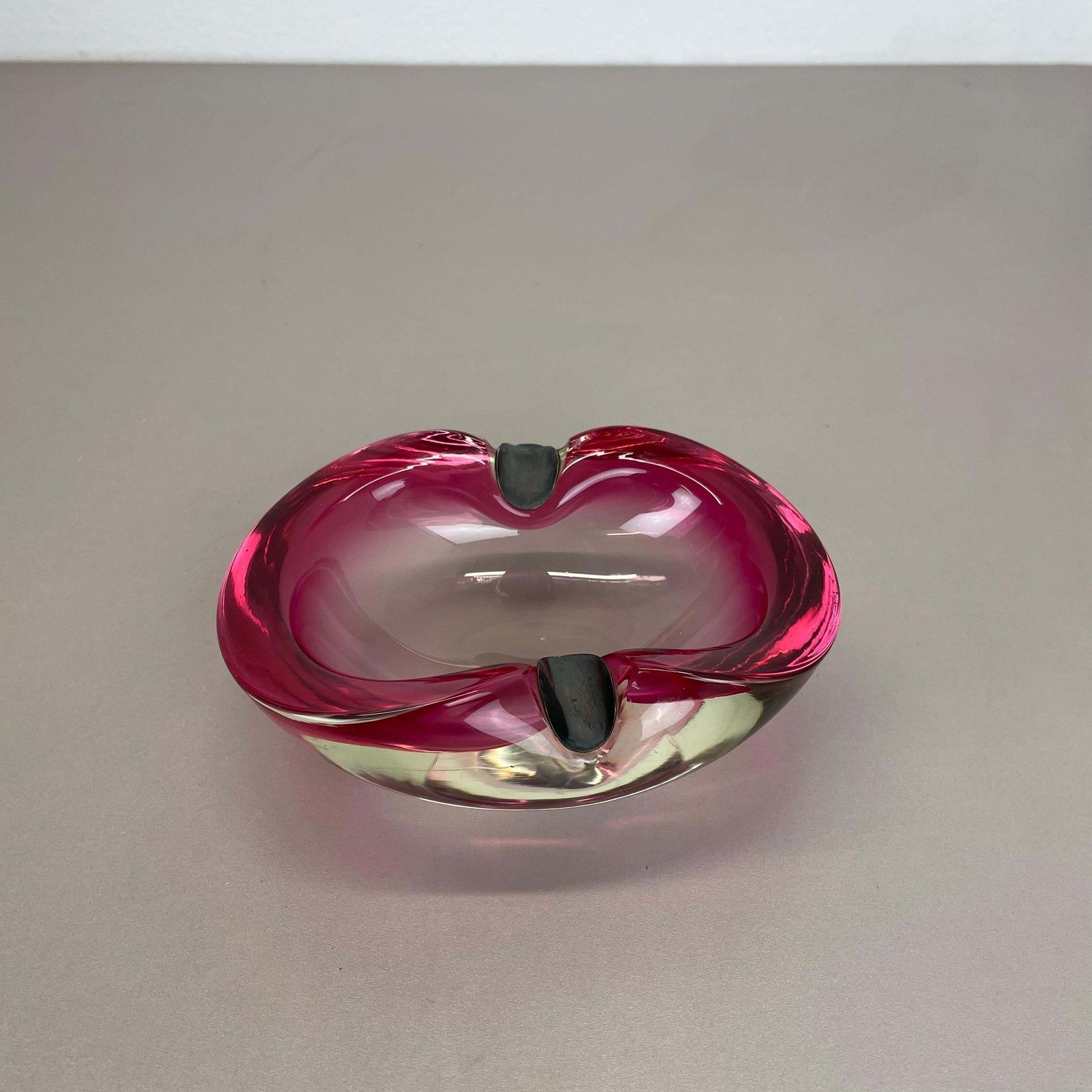 Large Pink Murano Bubble Glass Bowl Ashtray W/ Sterling Silver 925, Italy, 1970s photo for sale