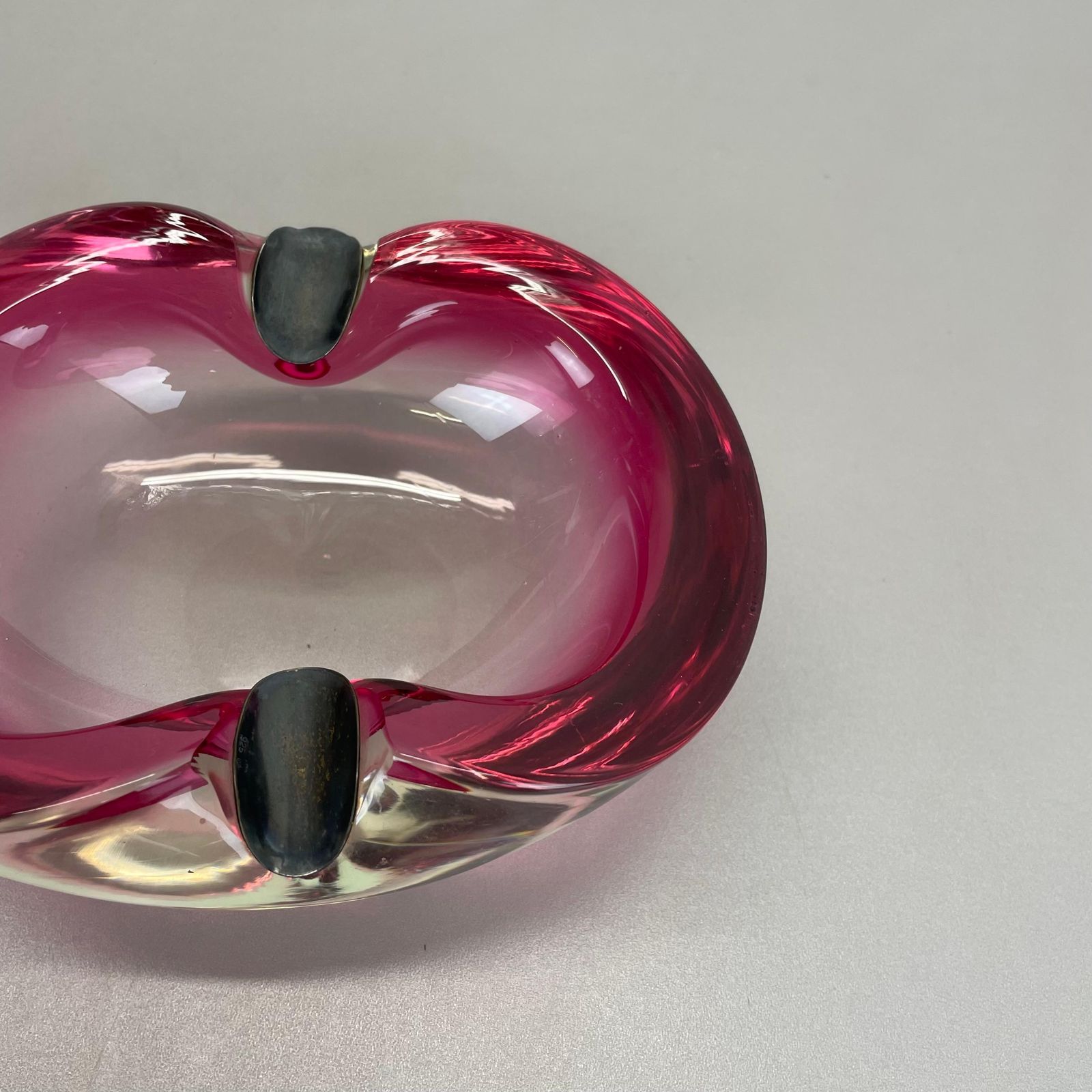 Large Pink Murano Bubble Glass Bowl Ashtray W/ Sterling Silver 925, Italy, 1970s photo vinterior