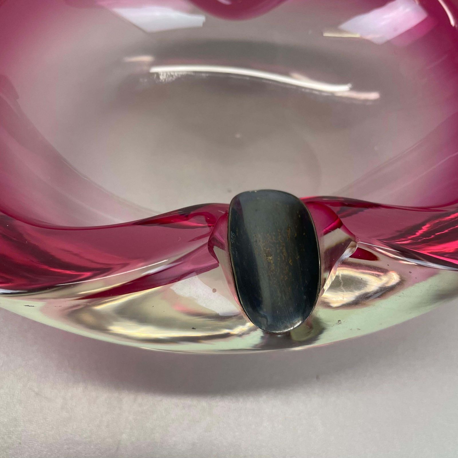 Large Pink Murano Bubble Glass Bowl Ashtray W/ Sterling Silver 925, Italy, 1970s photo buy