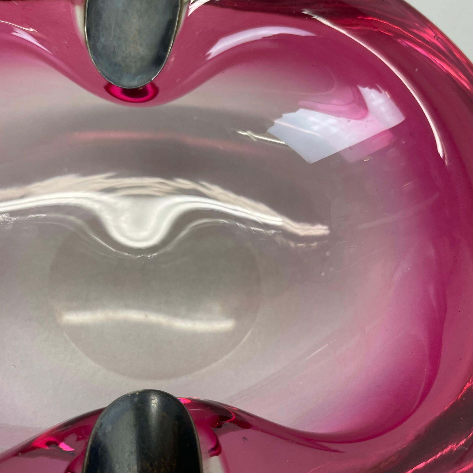 photo for sale Large Pink Murano Bubble Glass Bowl Ashtray W/ Sterling Silver 925, Italy, 1970s