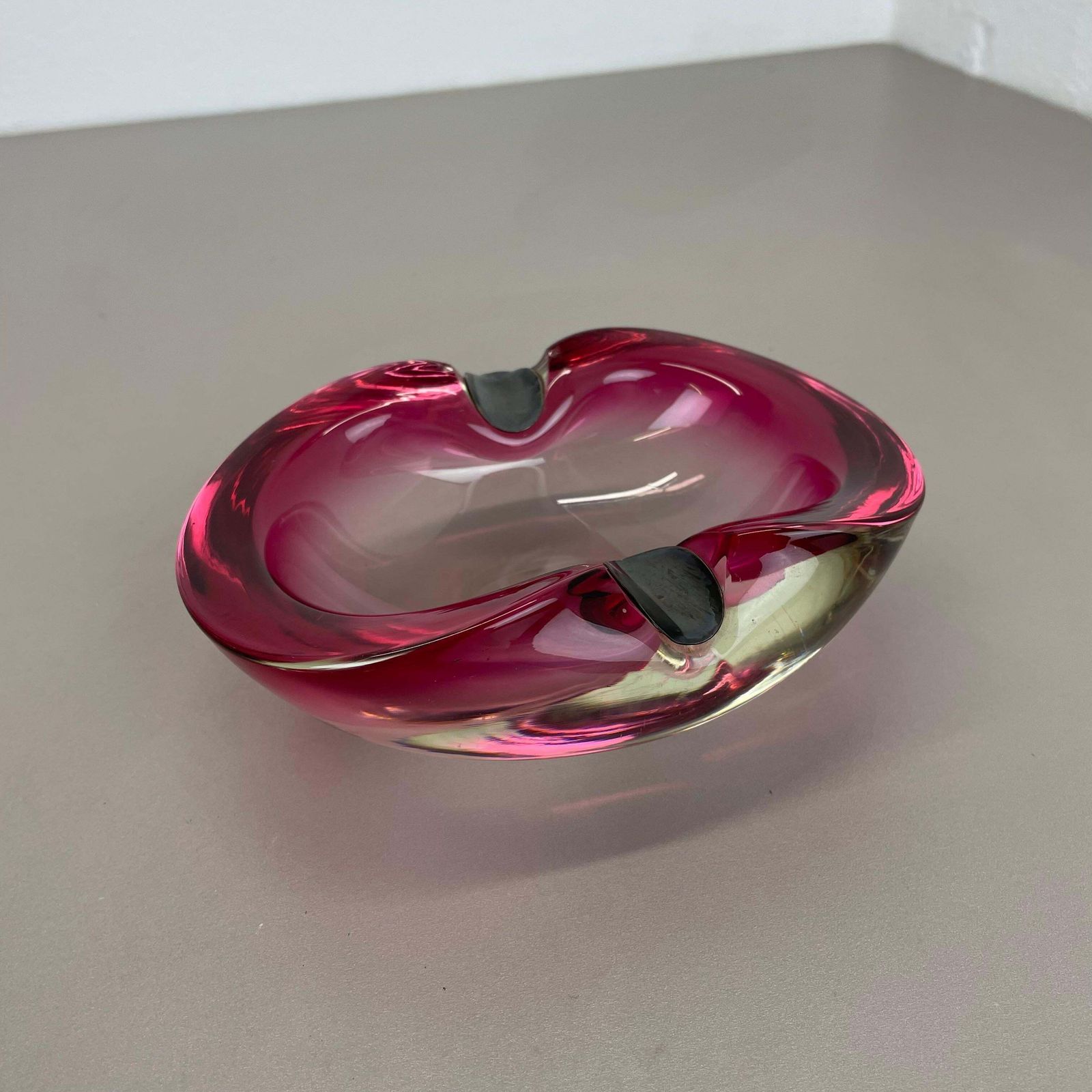 Home Decor Large Pink Murano Bubble Glass Bowl Ashtray W/ Sterling Silver 925, Italy, 1970s photo