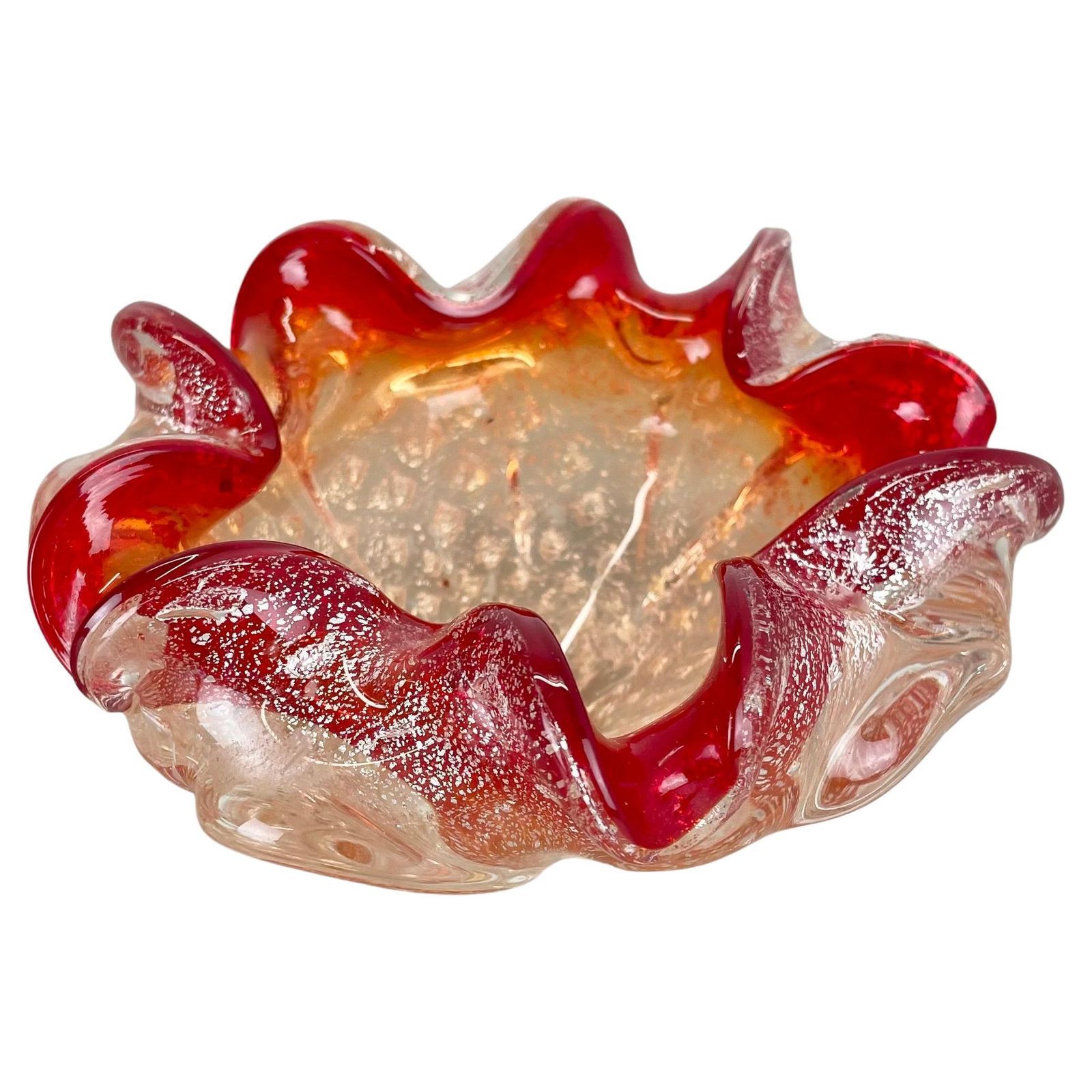 Murano Glass "Floral" Bowl Element Shell Ashtray By Barovier + Toso, Italy, 1970