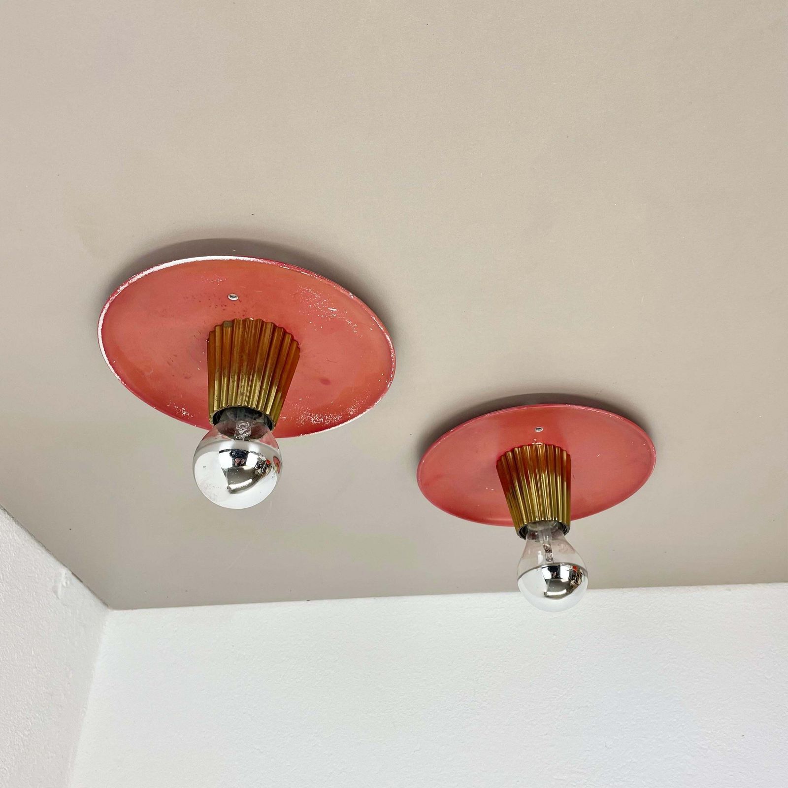 Unique Brass Spot Gino Sarfatti Style Wall Ceiling Light Flushmount Italy 1950s photo Lighting