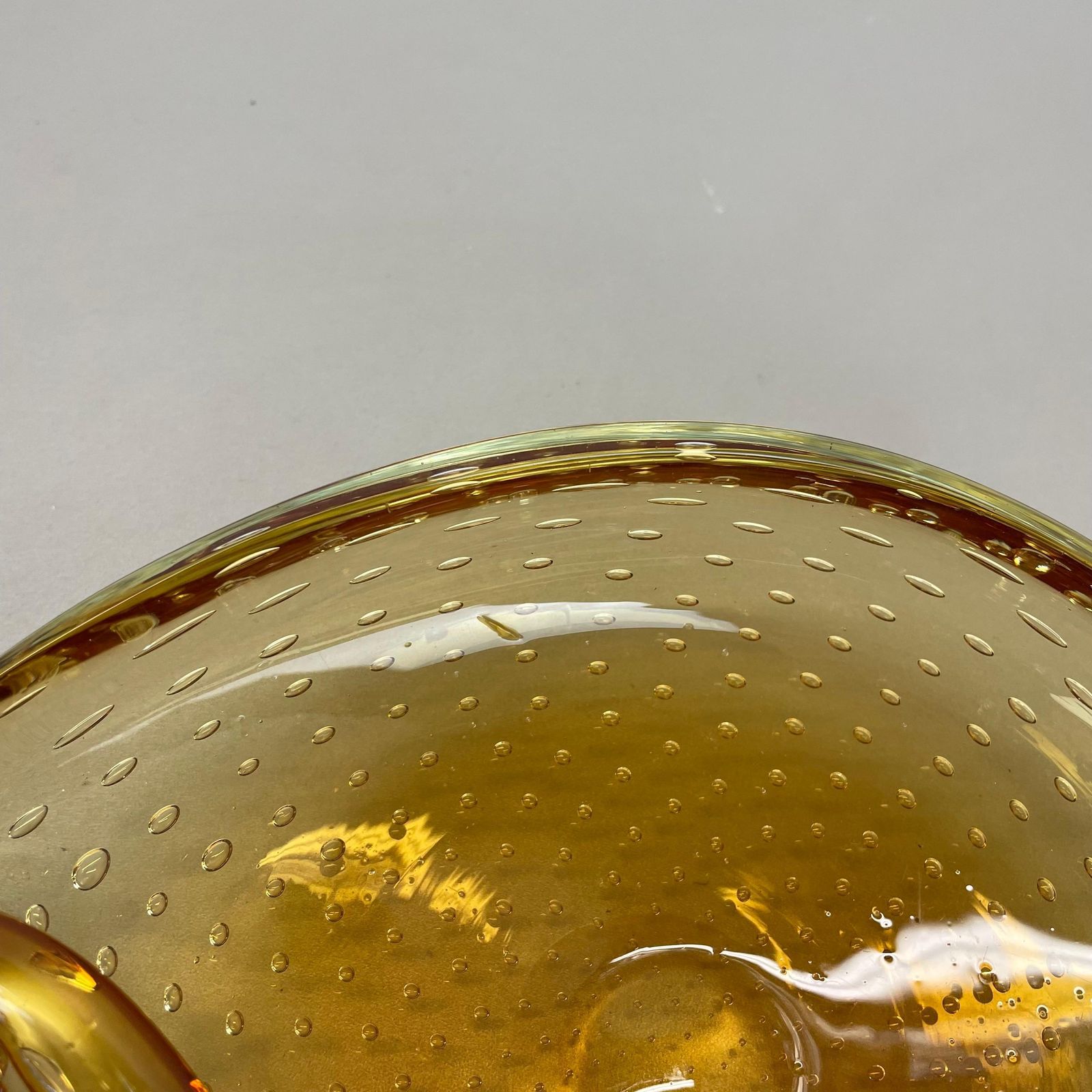Xl  Murano Glass 1.2kg Bullicante Yellow Bubble Bowl Element Shell Italy 1970 photo 799.0