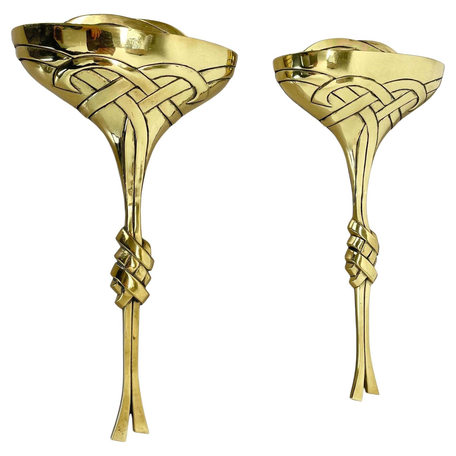 Set Of 2 Xxl 48cm Floral Brass Wall Light Sconces By C.S. Arte, Italy 1980s