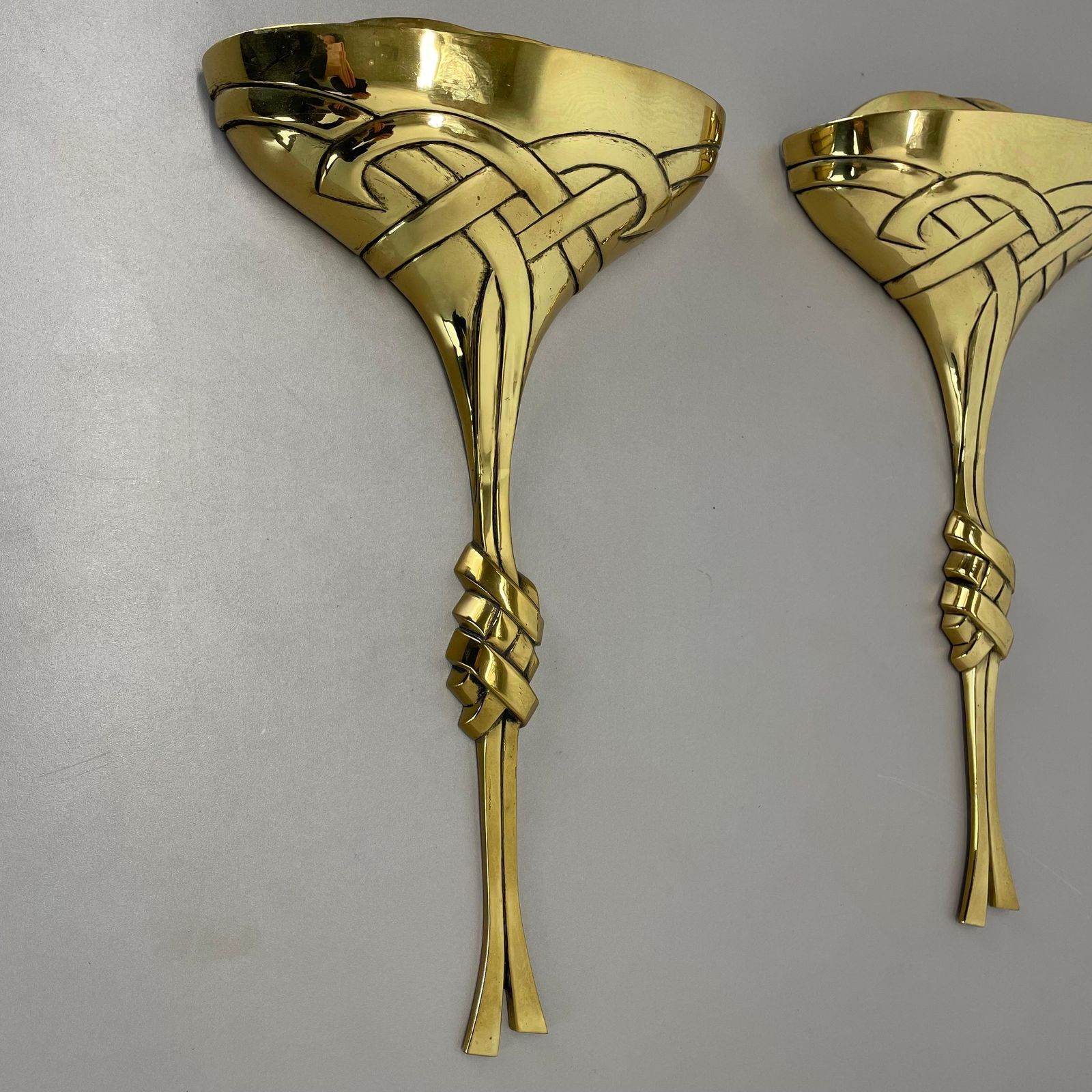 Set Of 2 Xxl 48cm Floral Brass Wall Light Sconces By C.S. Arte, Italy 1980s photo 2603.0