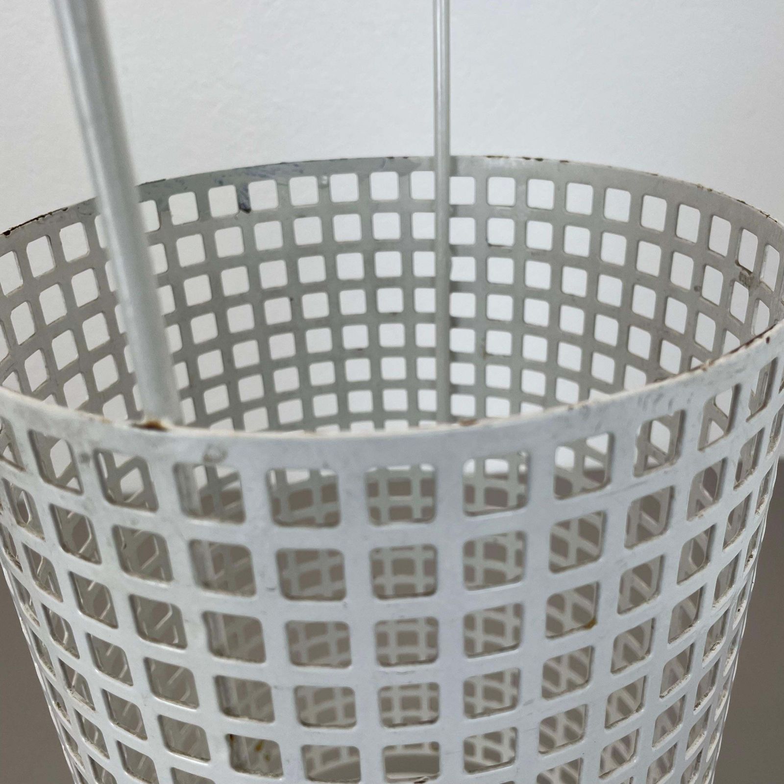 Home Decor Original Mategot Style Perforated White Metal Umbrella Stand, France, 1970s photo