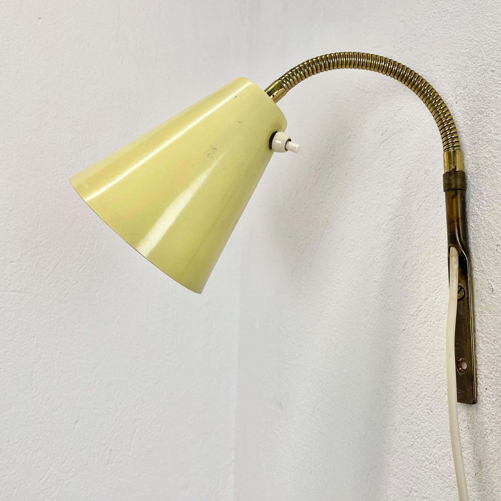 Rare Adjustable Yellow Metal Brass Stilnovo Style Wall Ceiling Light, Italy 1950 photo furniture