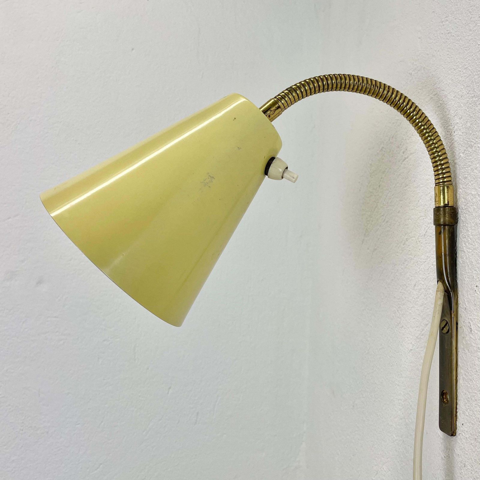 photo furniture Rare Adjustable Yellow Metal Brass Stilnovo Style Wall Ceiling Light, Italy 1950
