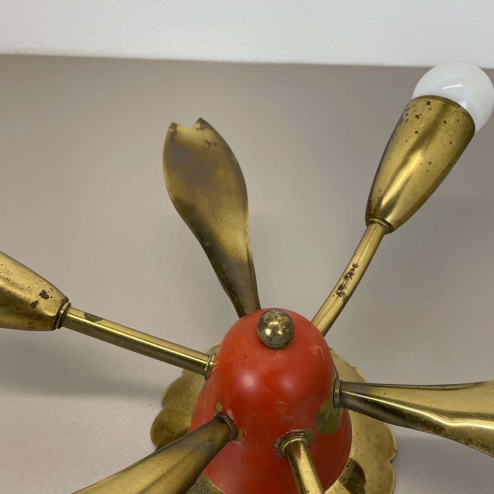 photo furniture Unique 35cm Solid Brass Gino Sarfatti Style Ceiling Light Flushmount, Italy 1950