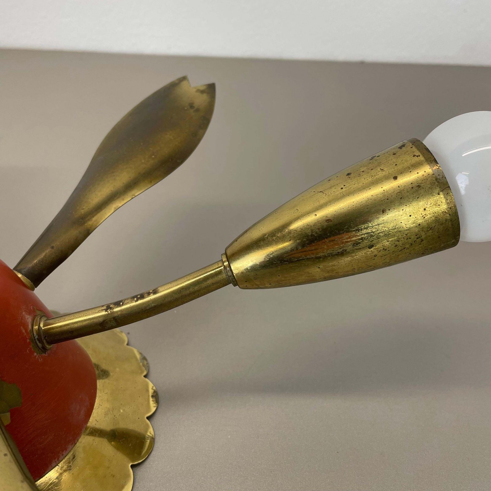 823.0 Unique 35cm Solid Brass Gino Sarfatti Style Ceiling Light Flushmount, Italy 1950 photo